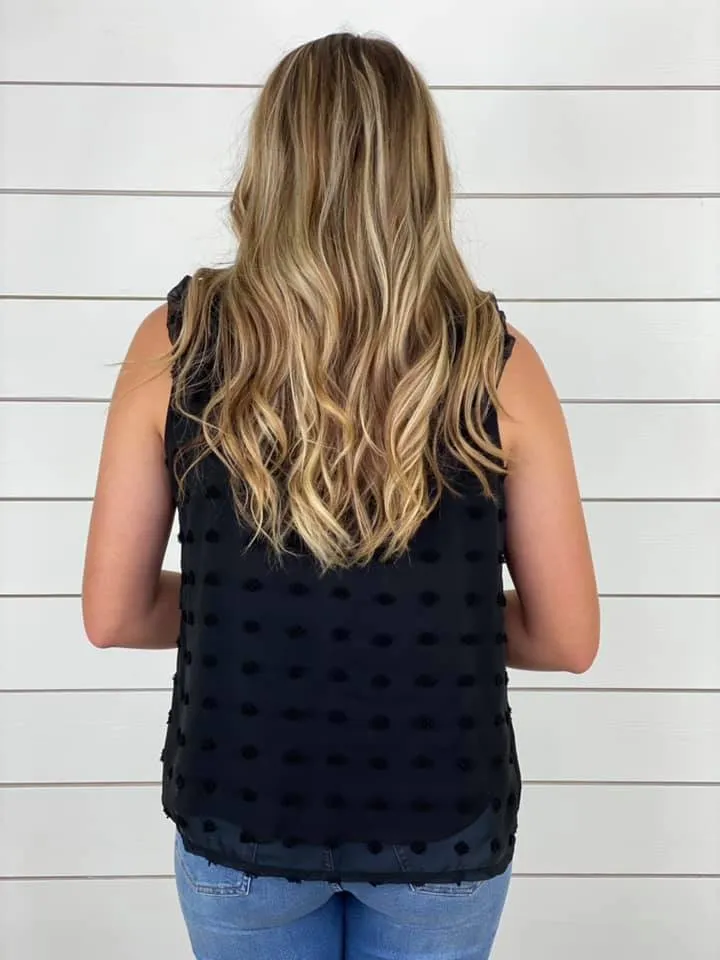 Swiss Dot Ruffle Tank - Black