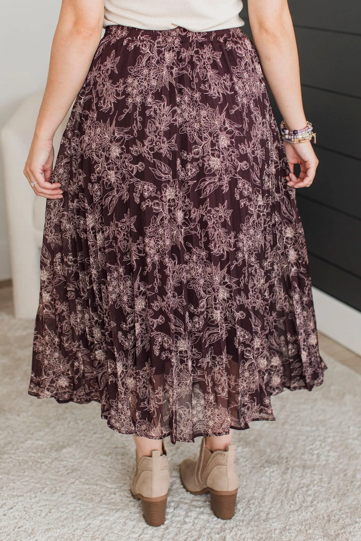 Swoon-Worthy Style Floral Maxi Skirt- Dark Plum