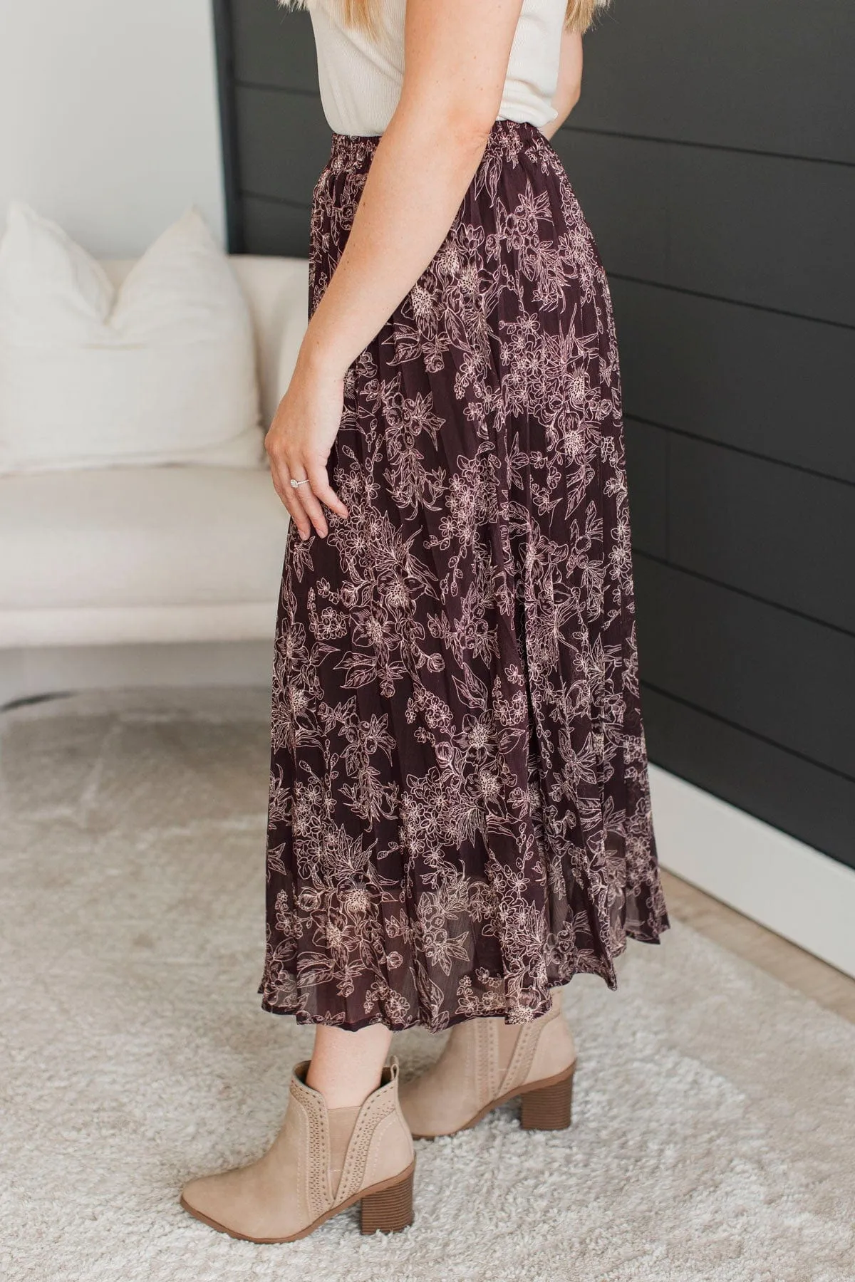 Swoon-Worthy Style Floral Maxi Skirt- Dark Plum