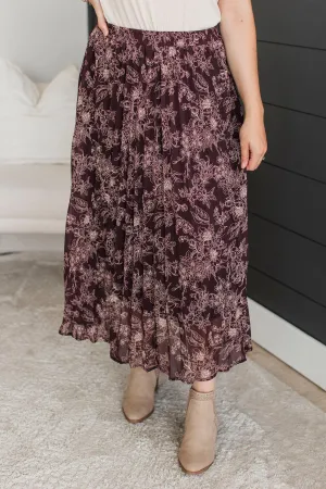 Swoon-Worthy Style Floral Maxi Skirt- Dark Plum