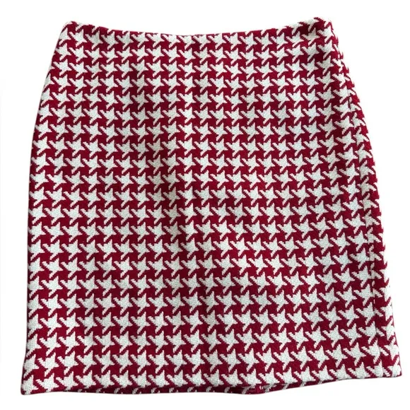 Talbots Women Petite Wool Mini Skirt Red Houndstooth Preppy Academia Size 6P NWT