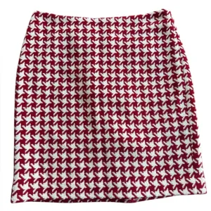 Talbots Women Petite Wool Mini Skirt Red Houndstooth Preppy Academia Size 6P NWT