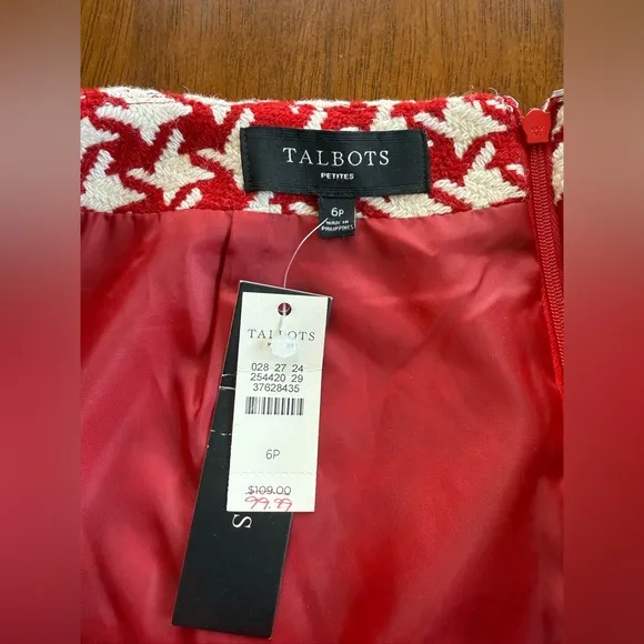 Talbots Women Petite Wool Mini Skirt Red Houndstooth Preppy Academia Size 6P NWT