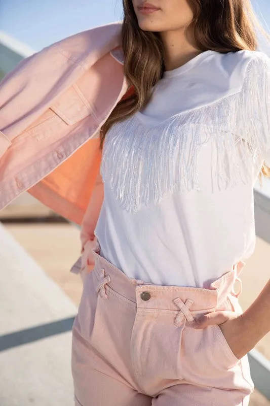 TEE W/ SEQUIN FRINGE