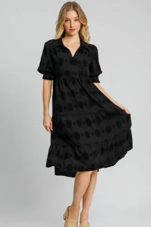 The Dotted Line Solid Dot Jacquard Midi Dress in Black - Misses and Curvy