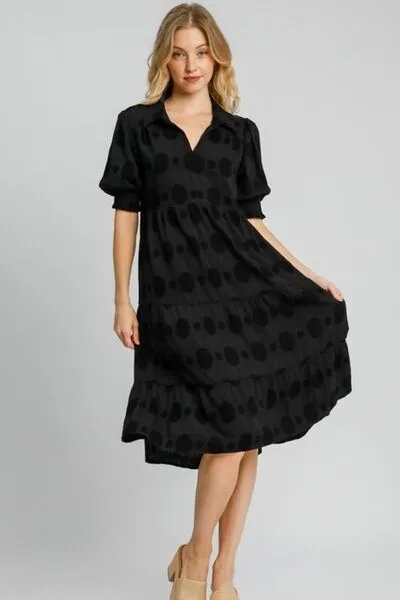 The Dotted Line Solid Dot Jacquard Midi Dress in Black - Misses and Curvy