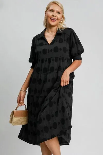 The Dotted Line Solid Dot Jacquard Midi Dress in Black - Misses and Curvy