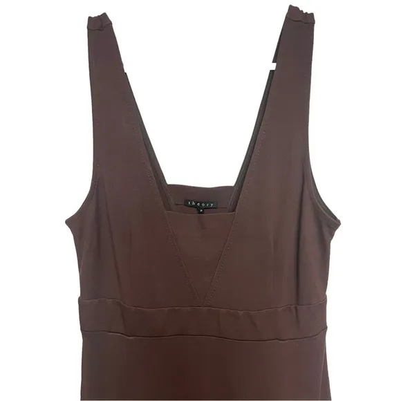 THEORY Brown Stretch Bodycon V-neck Mini Dress, 7056601R, P, XS, 0-00