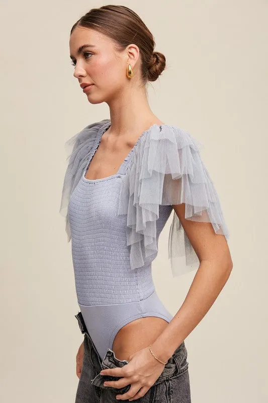 Tiered Ruffle Sleeve Smocked Bodysuit
