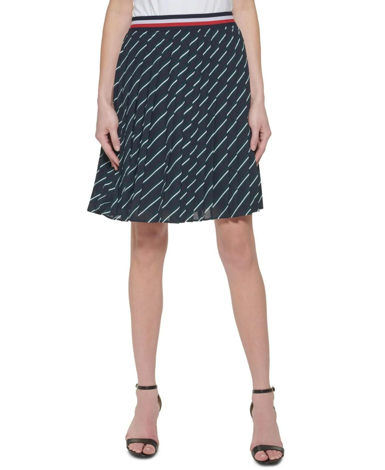 Tommy Hilfiger Womens Striped Pleated Skirt H1NSY09R