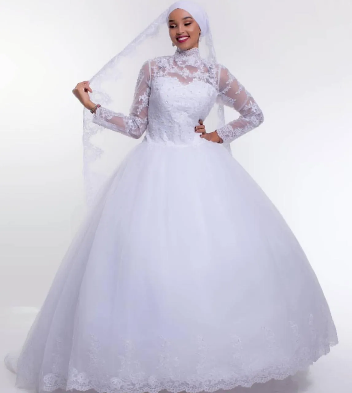Turtle Neck Ball Wedding Gown