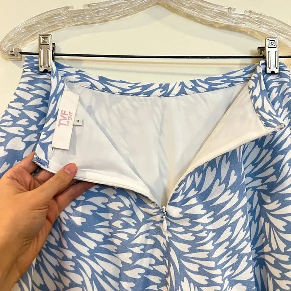 TVF for Diane Von Furstenberg Satin Heart Print Blue Preppy Designer Mini Skirt