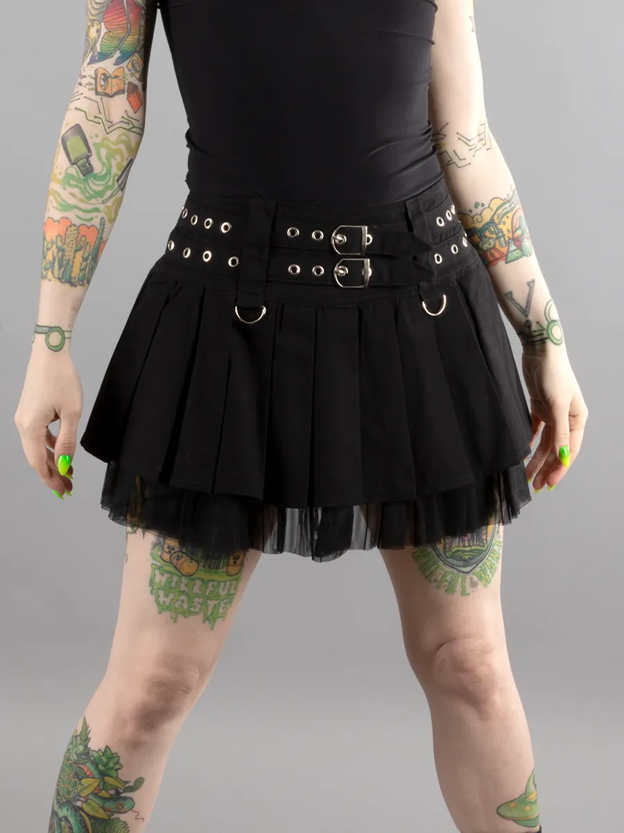 Twill Pleated Mini Skirt