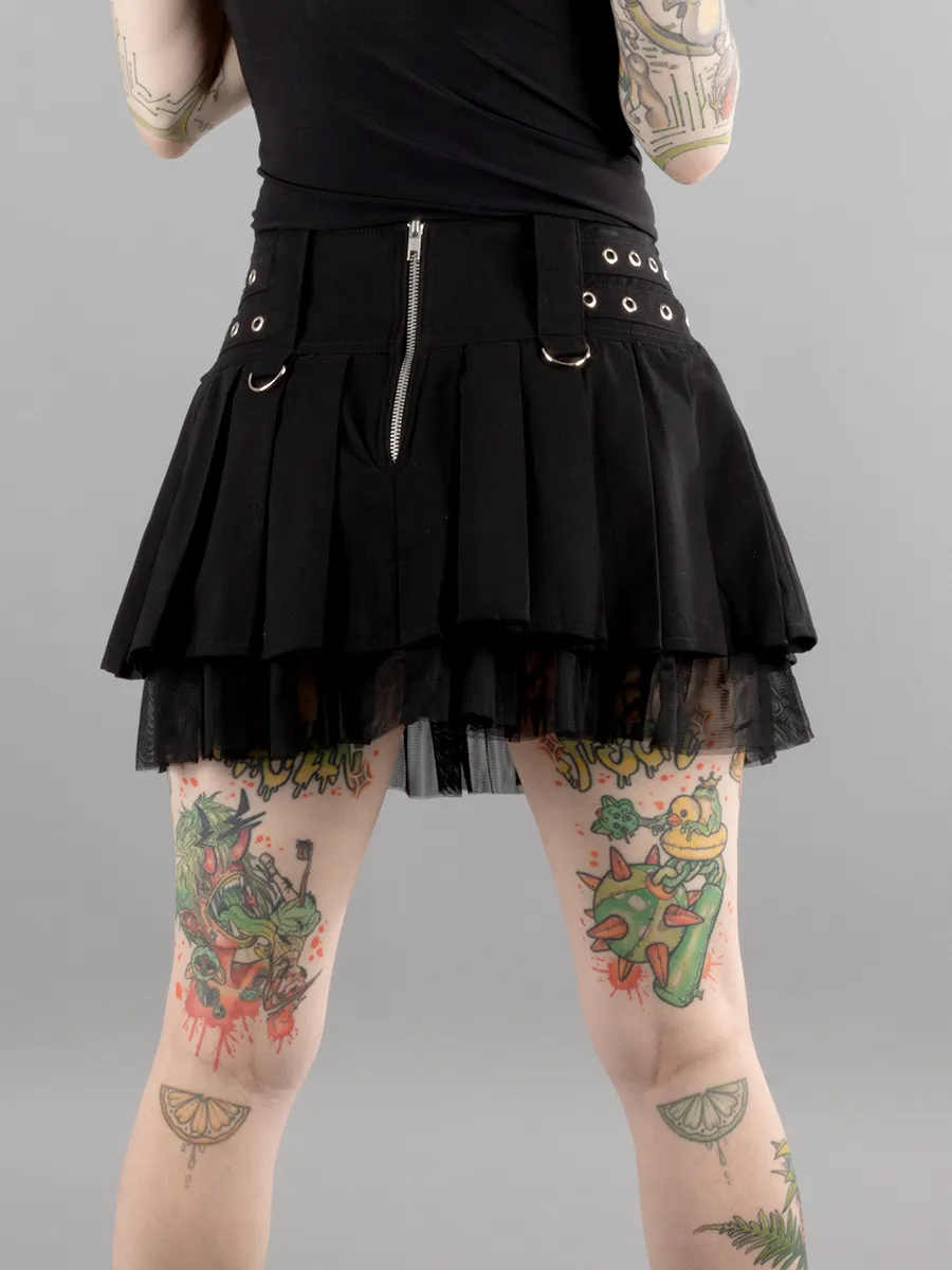Twill Pleated Mini Skirt