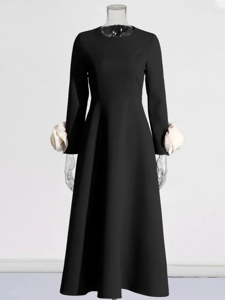 TWOTWINSTYLE Colorblock Patchwork Appliques Elegant Dress