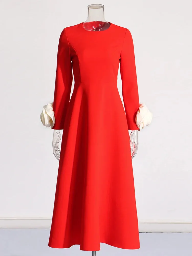 TWOTWINSTYLE Colorblock Patchwork Appliques Elegant Dress