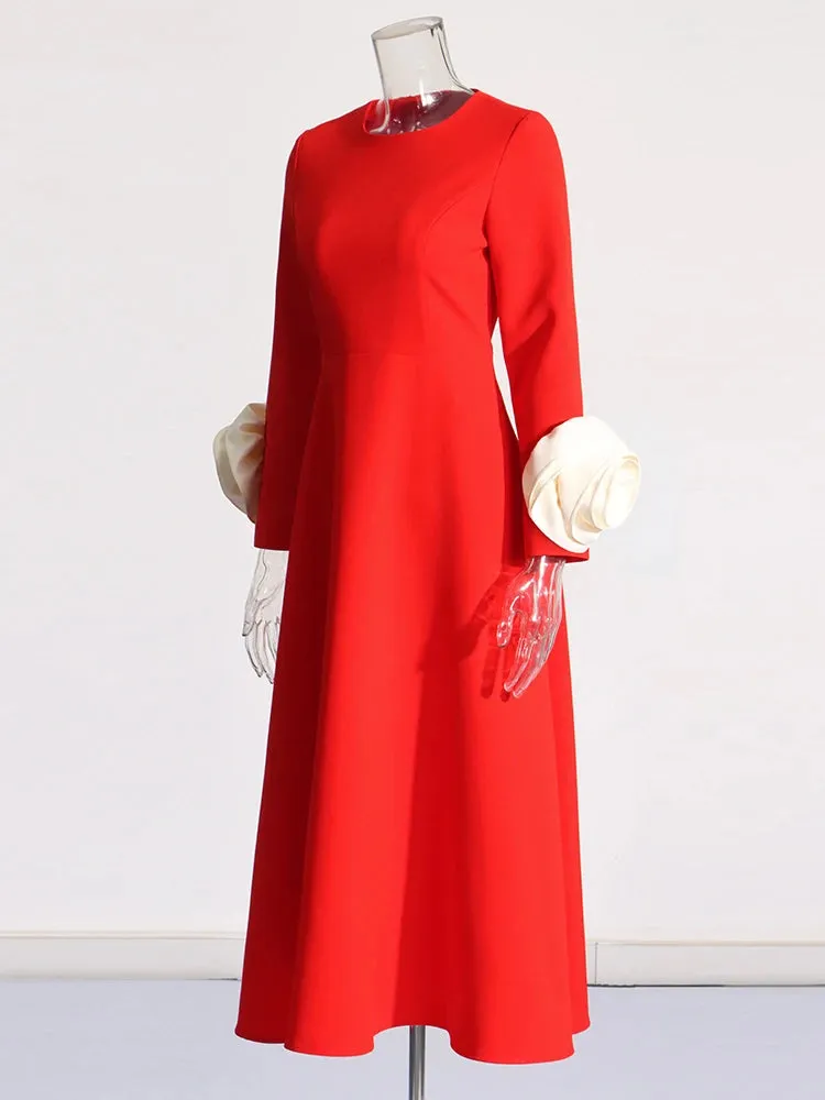 TWOTWINSTYLE Colorblock Patchwork Appliques Elegant Dress