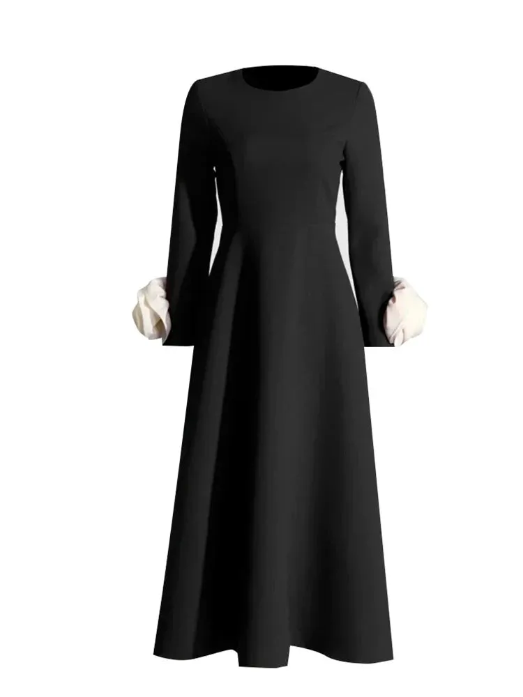 TWOTWINSTYLE Colorblock Patchwork Appliques Elegant Dress