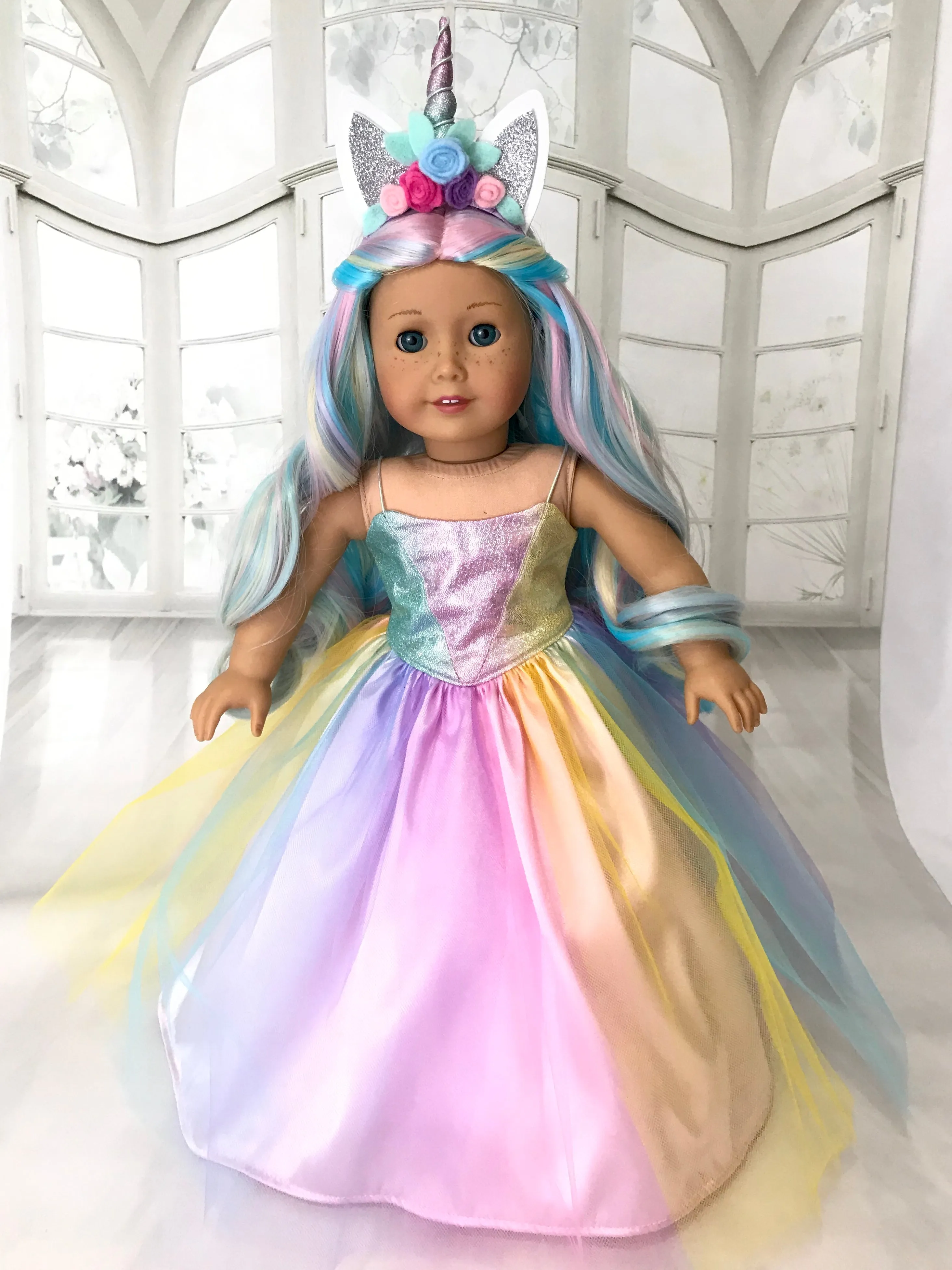 Unicorn Dress and Tiara for American Girl doll
