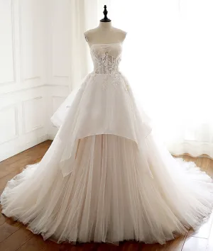 Unique tulle lace long prom dress, tulle lace wedding dress