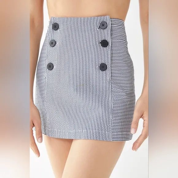 Urban Outfitters Sailorette Striped Mini Skirt NEW Faux Button Front Bib Panel