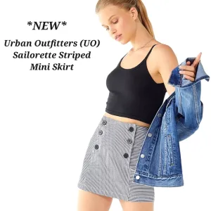 Urban Outfitters Sailorette Striped Mini Skirt NEW Faux Button Front Bib Panel