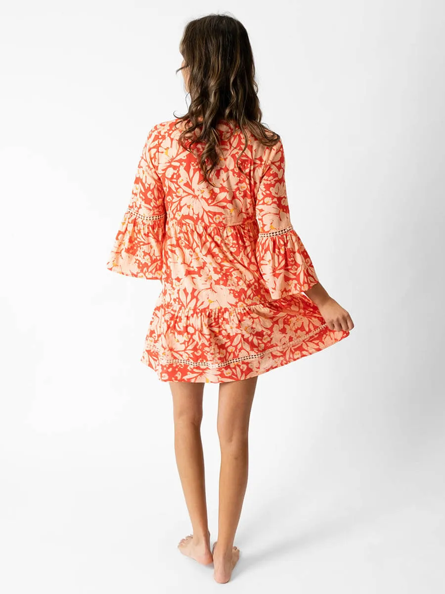 Valencia Tiered Bell Sleeve Dress in Pink