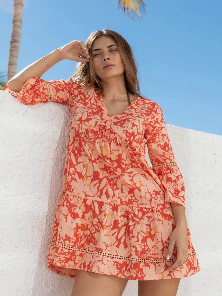 Valencia Tiered Bell Sleeve Dress in Pink