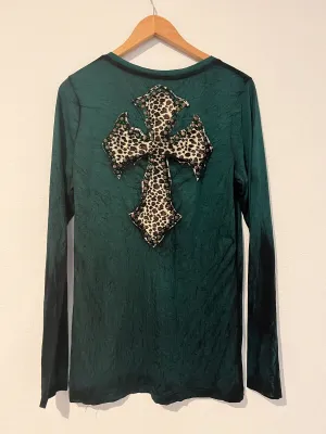 VELVET STONE Cotton Long Sleeve Top Sz L Embroidered ￼ Cross Rhinestone Tee