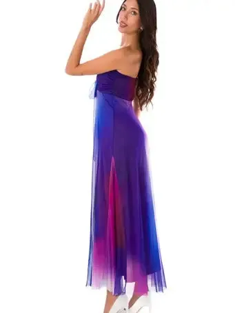 VENUS Long Strapless Flared Empire Mesh Print Dress