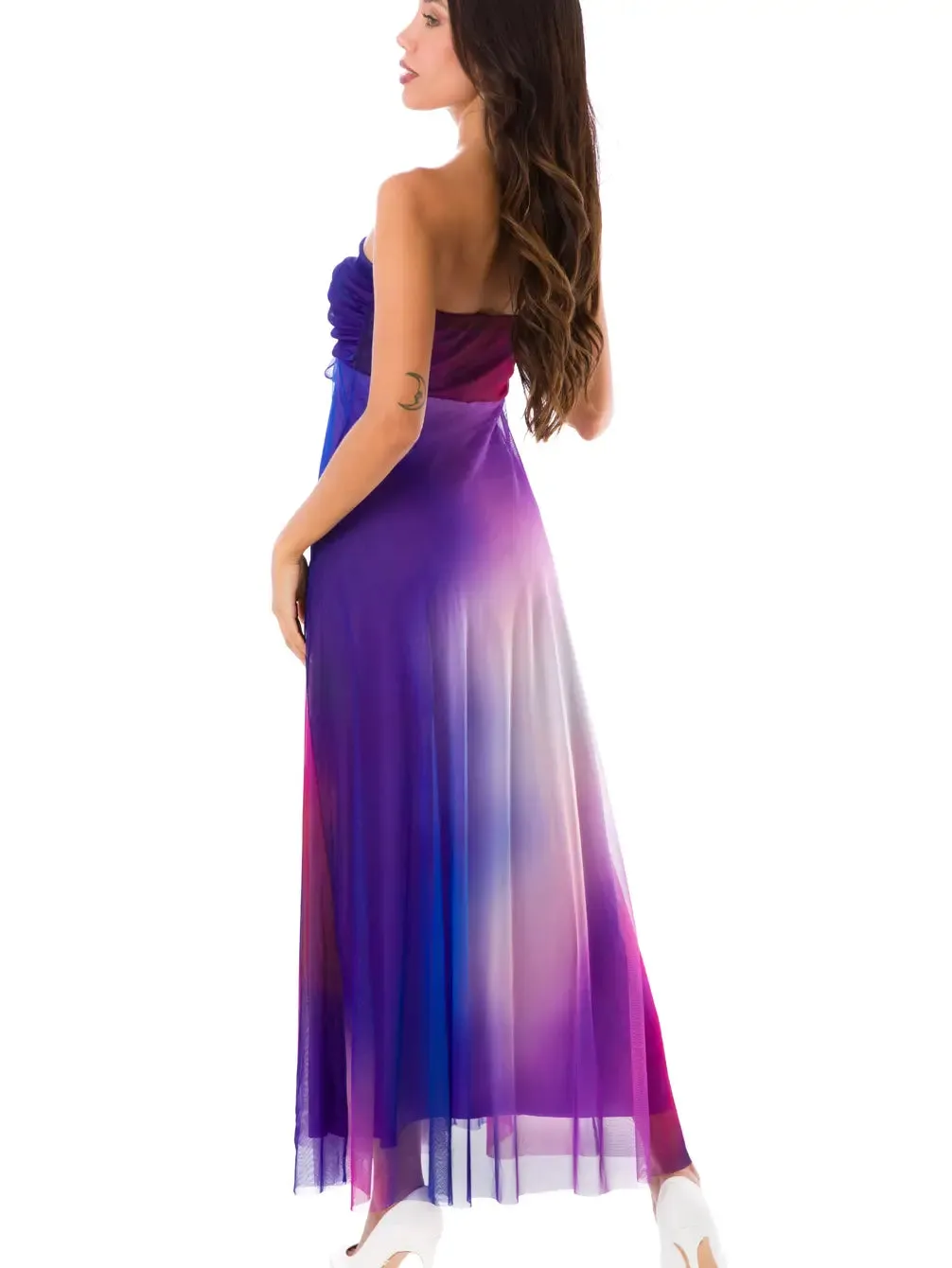 VENUS Long Strapless Flared Empire Mesh Print Dress