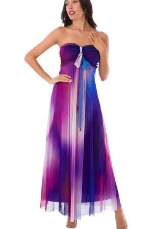 VENUS Long Strapless Flared Empire Mesh Print Dress