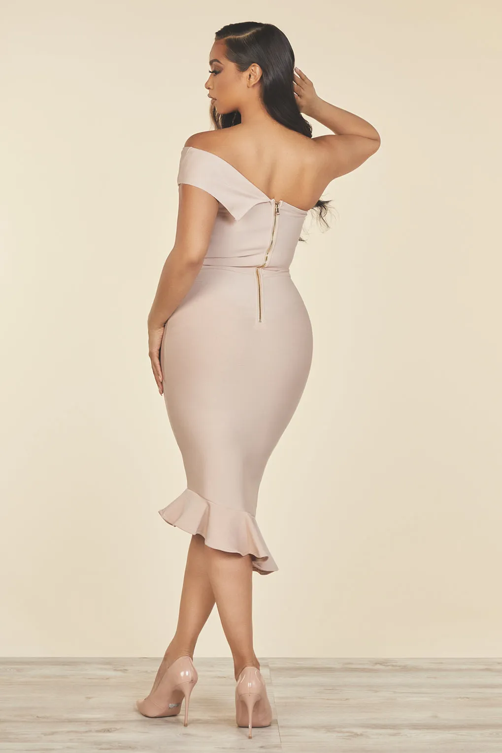 Vianey Beige Flute Bandage Dress