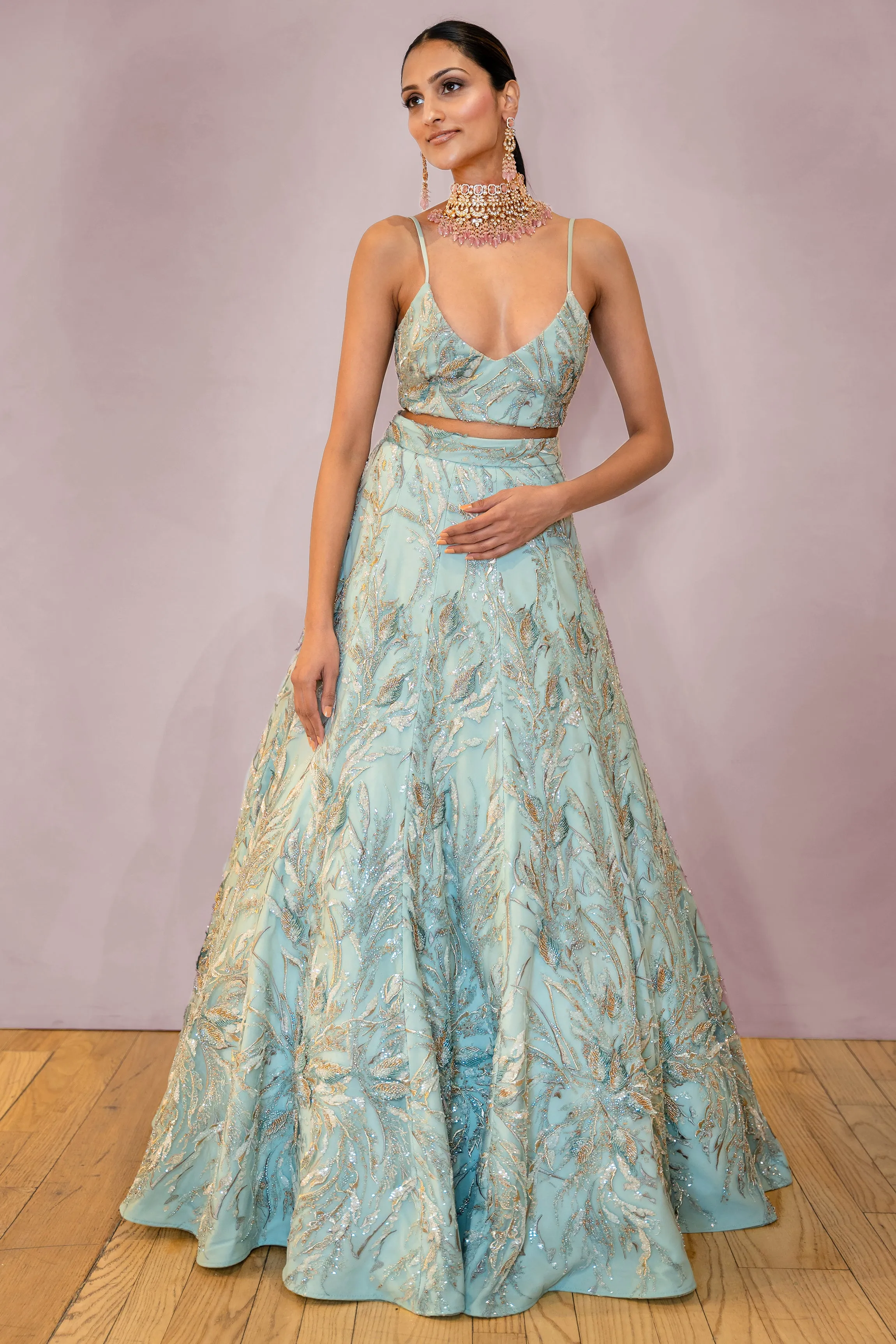 VINITA Mint Sage Green Bridal Lehenga Set