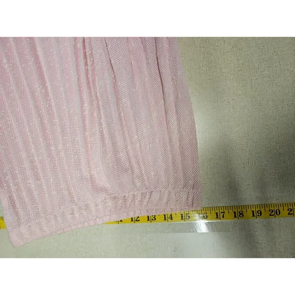 Vintage 1970s Leslie Petite Fay Pink Pleated Midi Skirt Crochet Puff Sleeve Top
