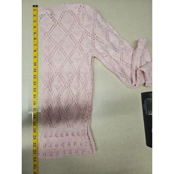 Vintage 1970s Leslie Petite Fay Pink Pleated Midi Skirt Crochet Puff Sleeve Top