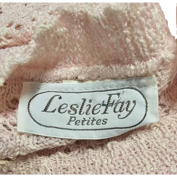 Vintage 1970s Leslie Petite Fay Pink Pleated Midi Skirt Crochet Puff Sleeve Top