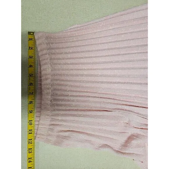 Vintage 1970s Leslie Petite Fay Pink Pleated Midi Skirt Crochet Puff Sleeve Top