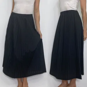 Vintage 60s Black Accordion Pleated Midi Skirt