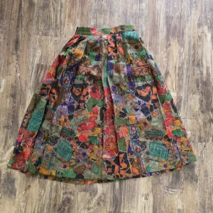 Vintage Geiger Ladies Print Pleated Wool Lined Skirt Size 36 Purple Brown Midi