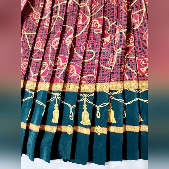 Vintage Lesley Fay Women Plaid Pleated Green Red Yellow Skirt &amp; Matching Scarf 6