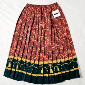 Vintage Lesley Fay Women Plaid Pleated Green Red Yellow Skirt &amp; Matching Scarf 6