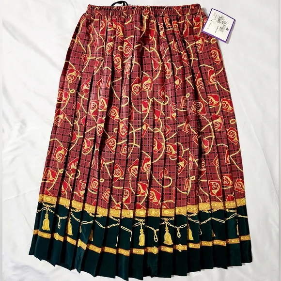 Vintage Lesley Fay Women Plaid Pleated Green Red Yellow Skirt &amp; Matching Scarf 6