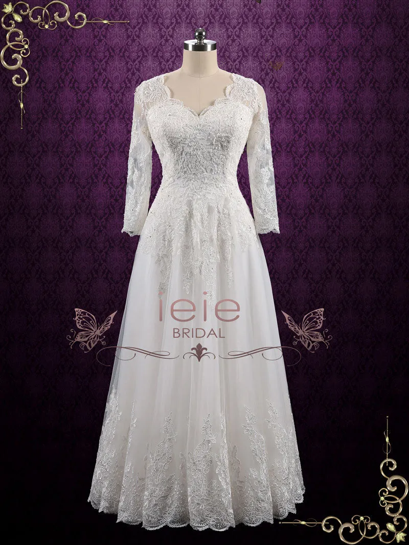 Vintage Long Sleeves Lace Wedding Dress with Open Back ANSONIA