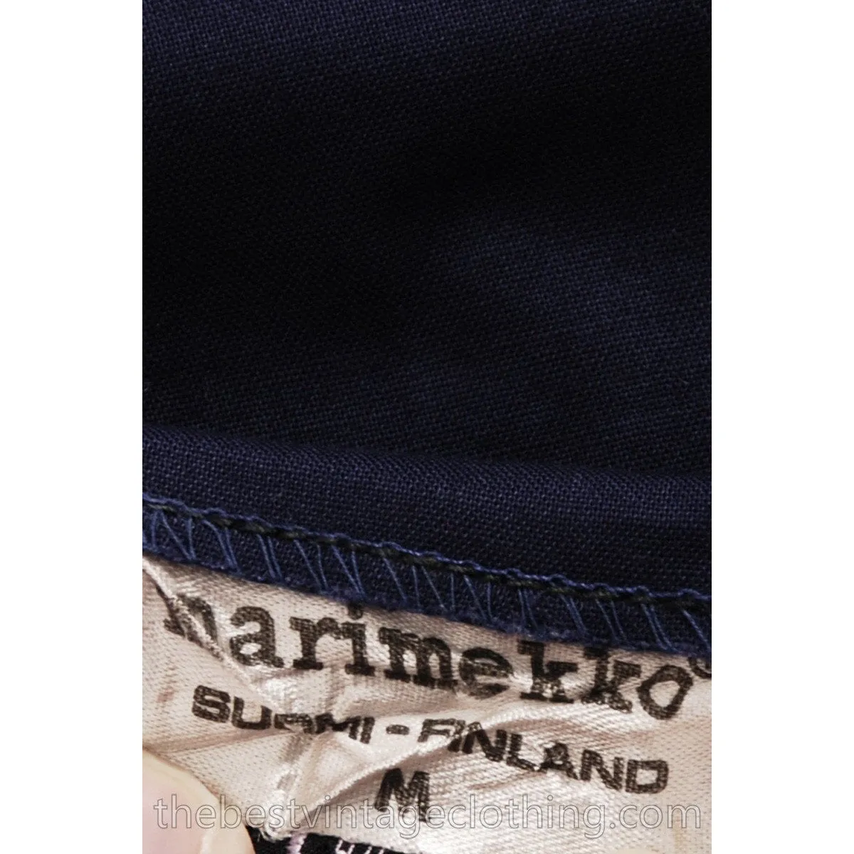 Vintage Marimekko Suomi Finland 1970s Sapphire Blue Cotton Maxi Dress Blue M