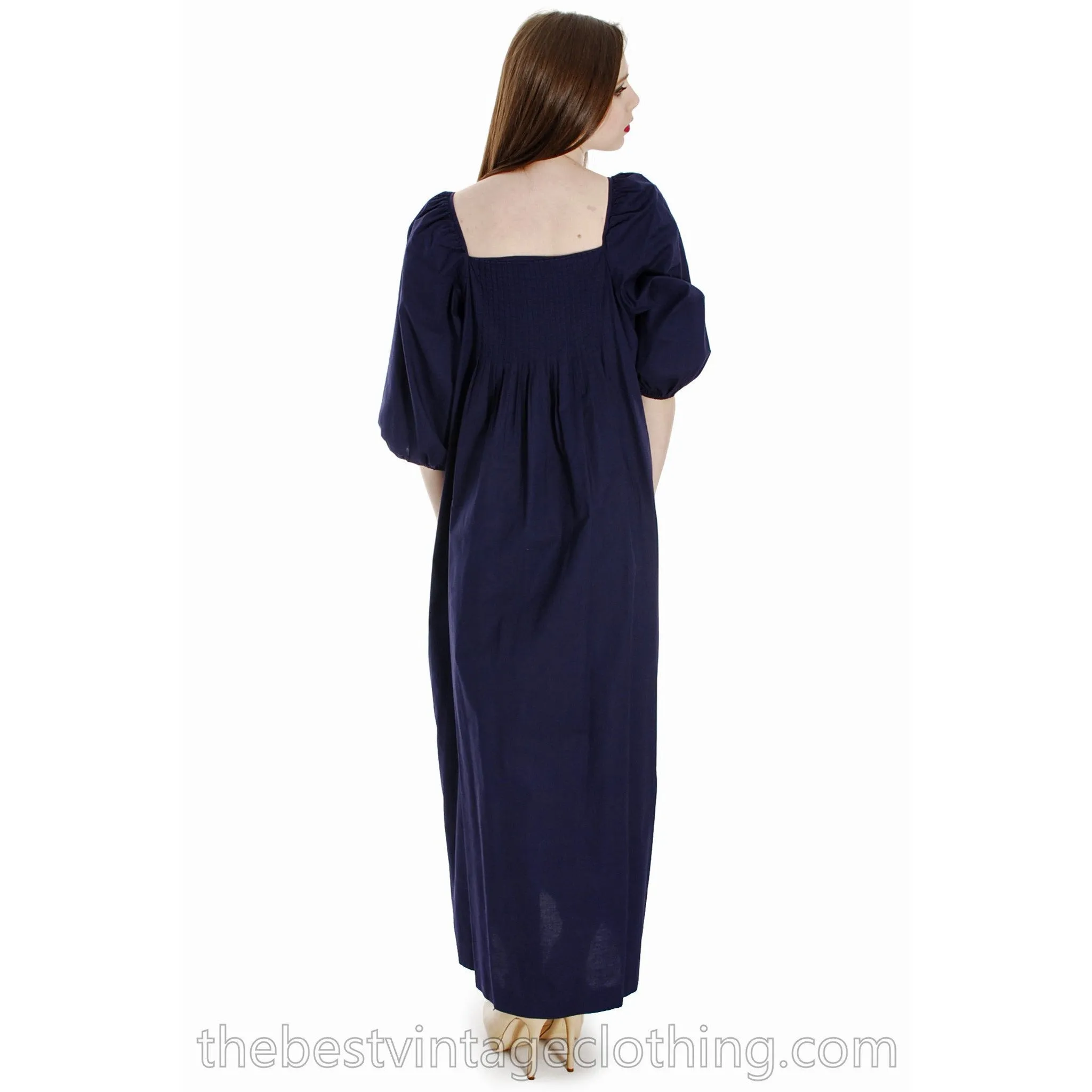 Vintage Marimekko Suomi Finland 1970s Sapphire Blue Cotton Maxi Dress Blue M