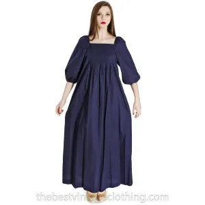 Vintage Marimekko Suomi Finland 1970s Sapphire Blue Cotton Maxi Dress Blue M