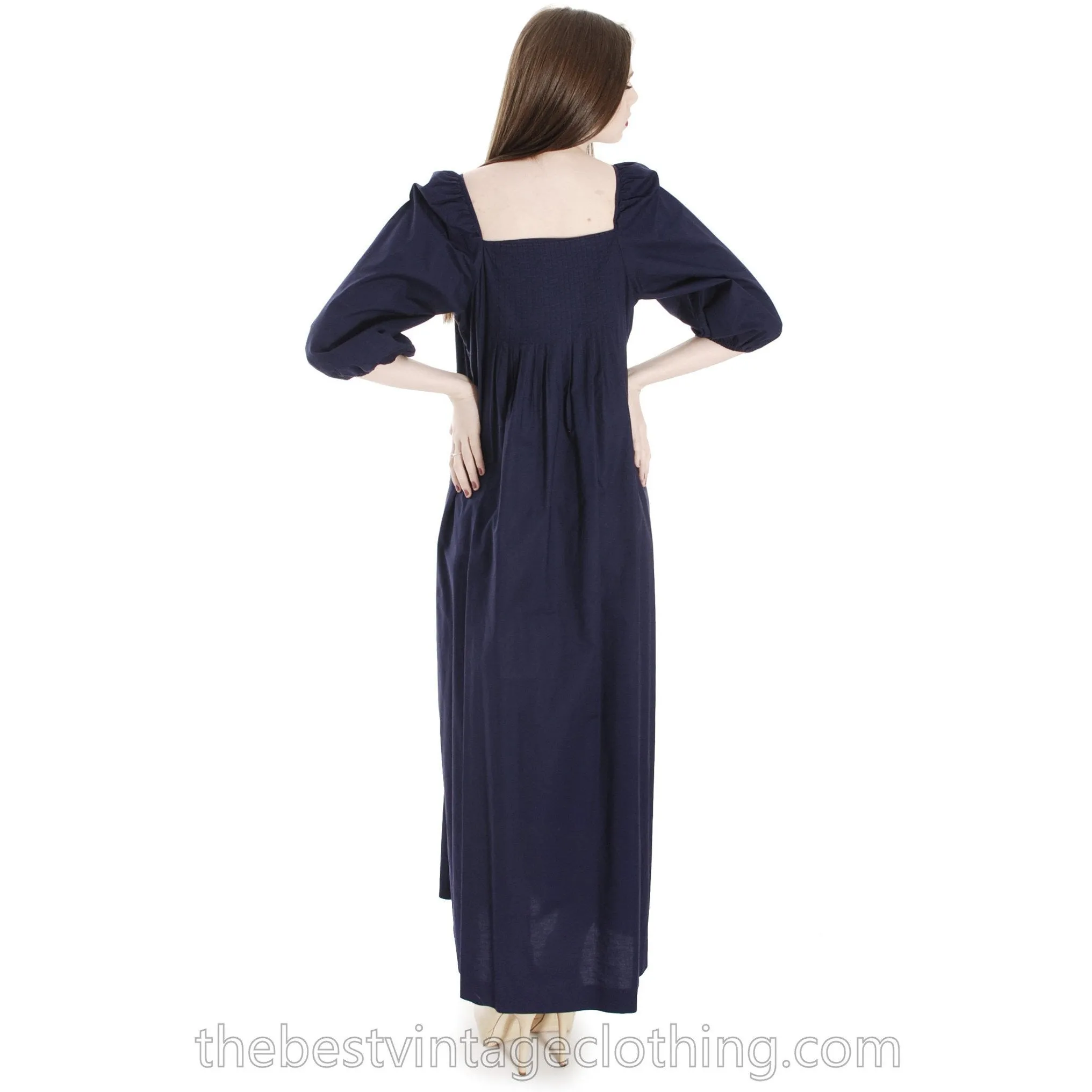 Vintage Marimekko Suomi Finland 1970s Sapphire Blue Cotton Maxi Dress Blue M
