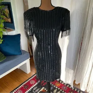 Vintage Silk Beaded Sequin Fringe Dress