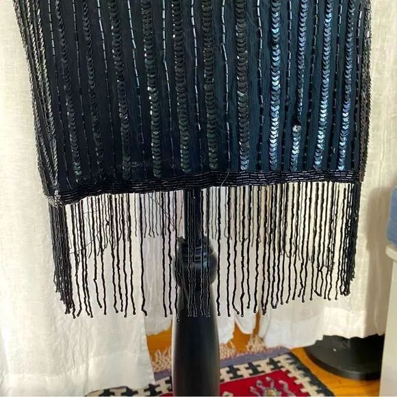 Vintage Silk Beaded Sequin Fringe Dress